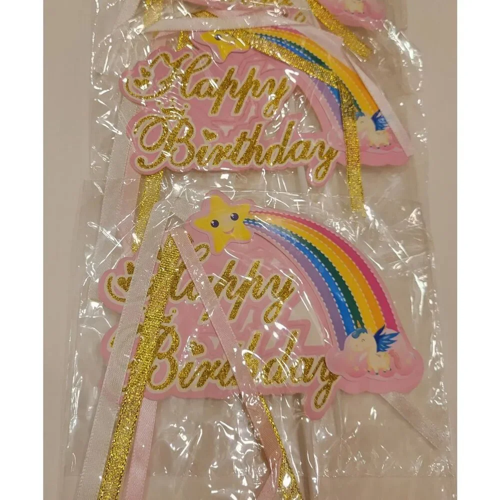 Happy Birthday Cake Topper 10 pcs Glitter Rainbow Cloud 6in x 4in